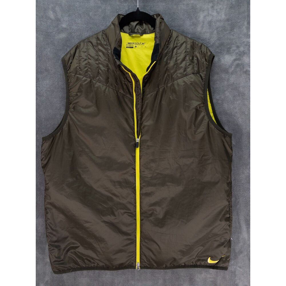 Nike Golf Therma-FIT Vest Mens XL Full Zip Green Yellow Performance Windproof